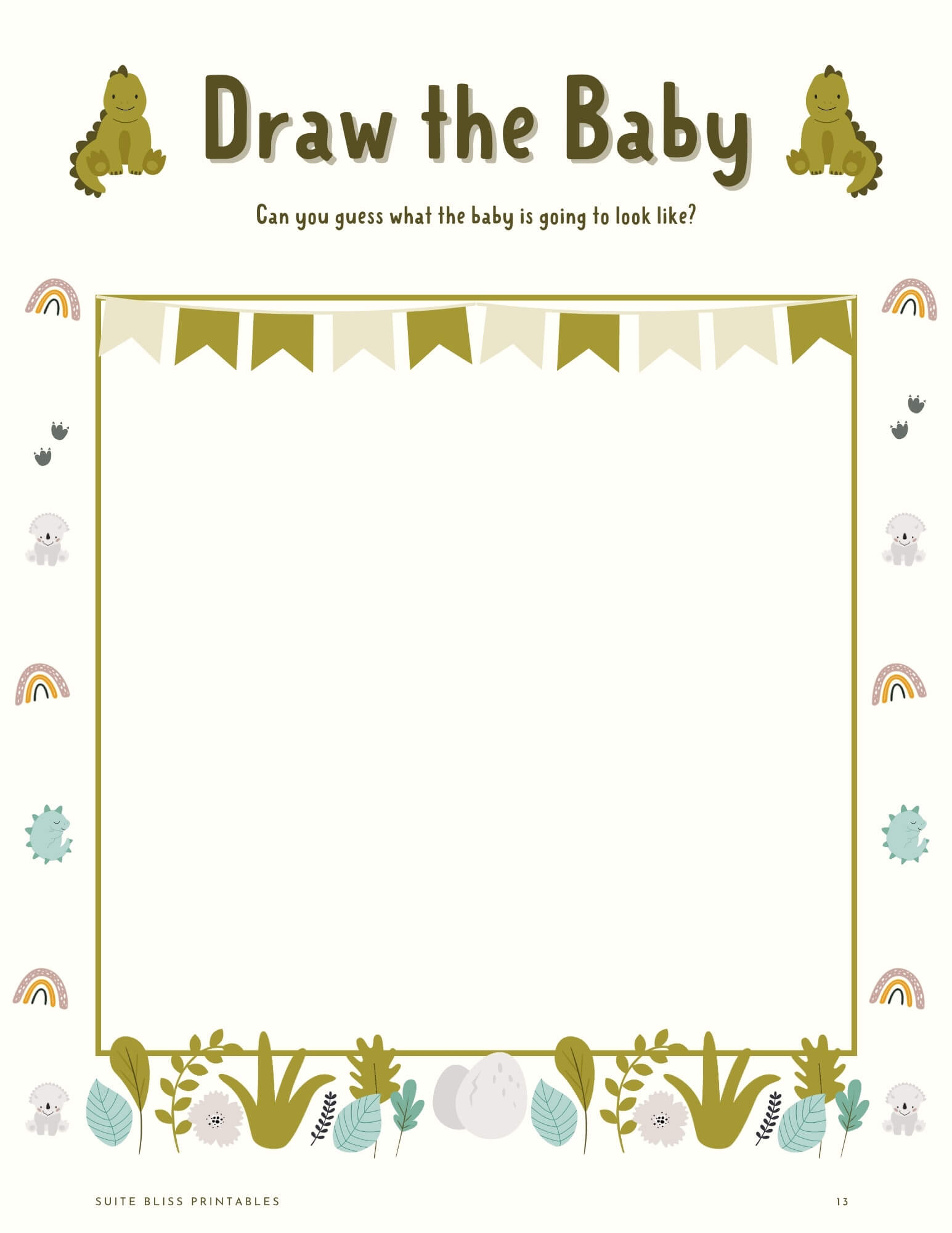 Dinosaur Baby Shower Game Printable Draw