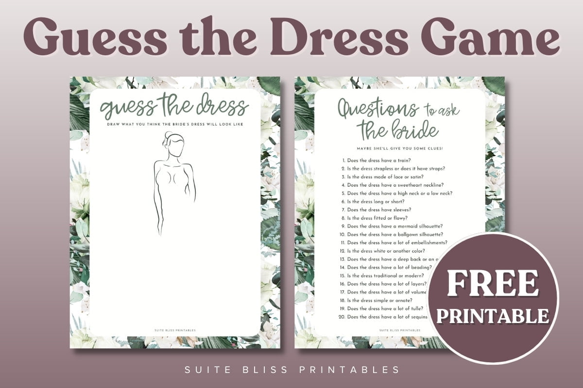 Guess the Dress Game Free Printable Bridal Shower Game