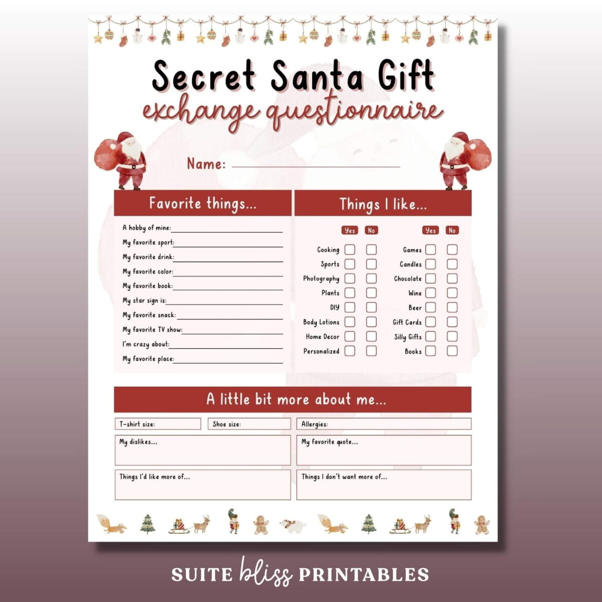 Secret Santa Questionnaire 2